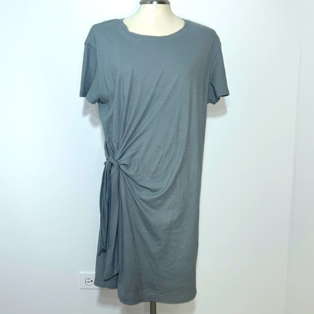 Vince Crew Neck Short Sleeve Side Tie Asymmetrical Gray T-Shirt Dress Size L